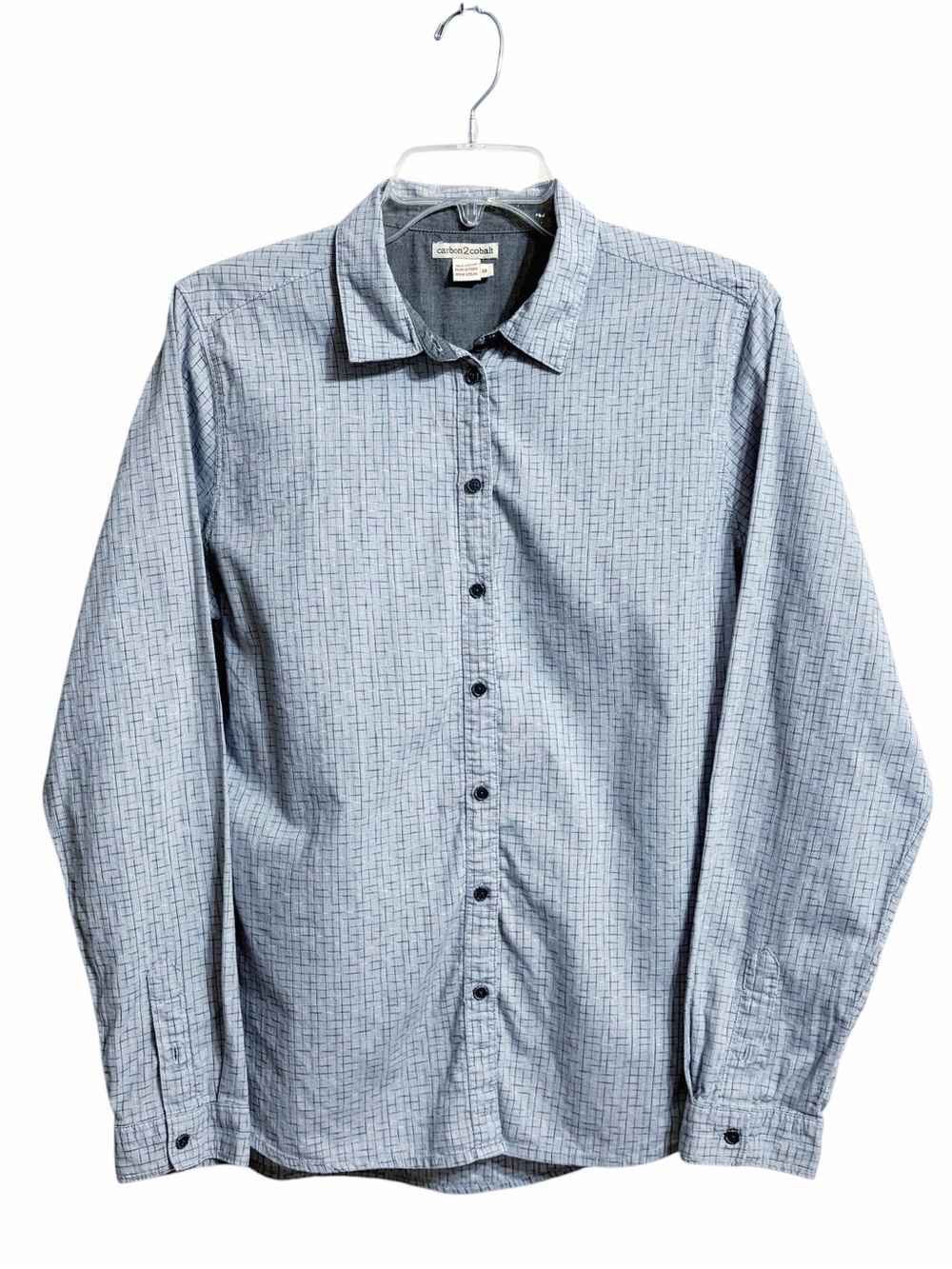 Carbon to Cobalt Textured Plaid Long Sleeve Shirt Mens M Button Front Cotton